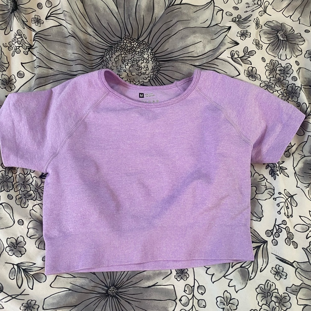 purple cropped workout tee